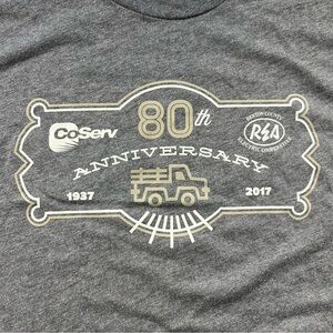 Coserv 80th Anniversary T-shirt Grey Graphic Tee Electric Truck 1937 2017 Texas
